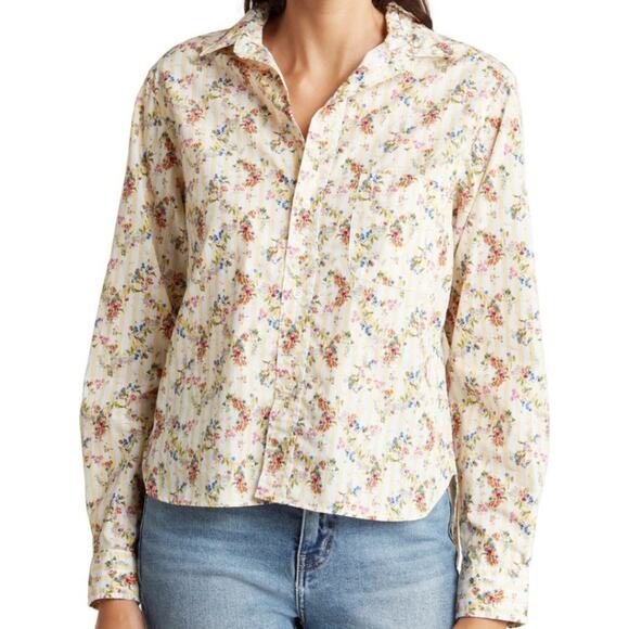 Frank & Eileen Floral Stripe Cotton Button Up Shirt M - Picture 1 of 11